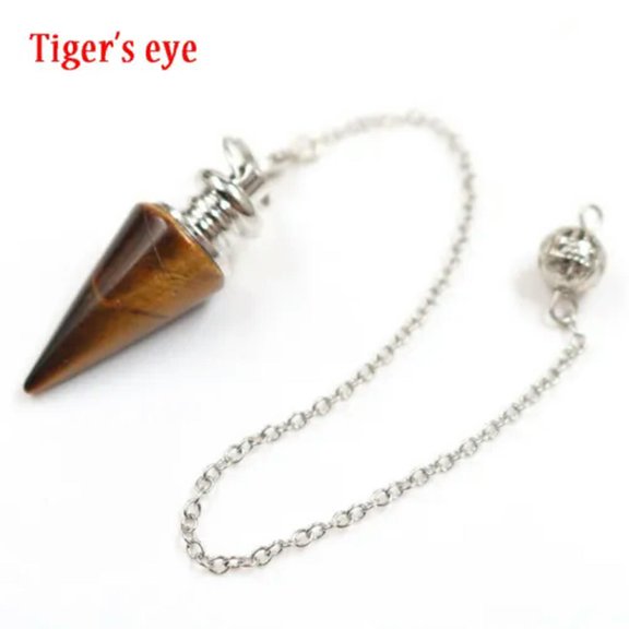 MATROOY Natural Crystal Quartz Gemstone Point Dowsing Pendulum Scrying Dowser Healing-Tiger's Eye