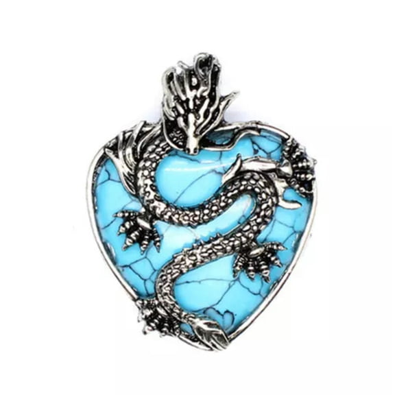 MATROOY Natural Crystal Quartz Heart Shape Dragon Pendant Magic Reiki Healing Amulet-Blue Turquoise