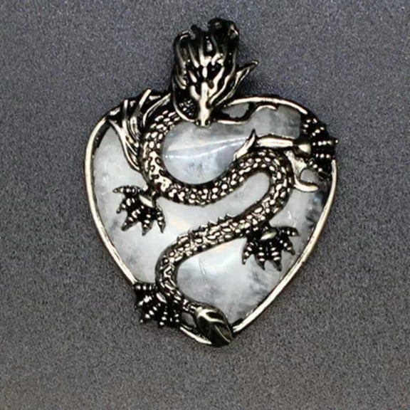 MATROOY Natural Crystal Quartz Heart Shape Dragon Pendant Magic Reiki Healing Amulet-Clear Quartz