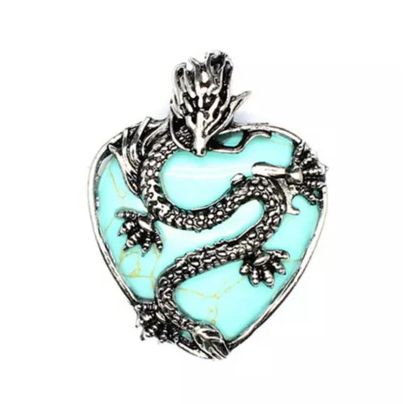 MATROOY Natural Crystal Quartz Heart Shape Dragon Pendant Magic Reiki Healing Amulet-Green Turquoise