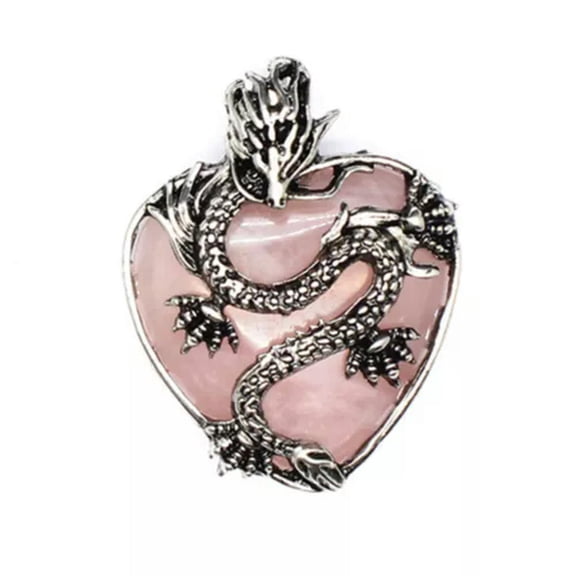 MATROOY Natural Crystal Quartz Heart Shape Dragon Pendant Magic Reiki Healing Amulet-Rose Quartz
