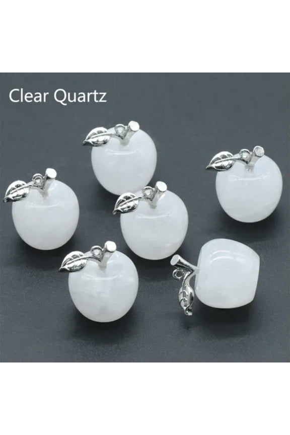 Natural Crystal Quartz Mini Apple Pendant Carved Crystal Reiki Christmas gift-Clear Quartz
