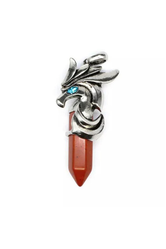 Natural Crystal Quartz Point Pegasus Pendant Magic Reiki Healing Stone Amulet-Red Stone
