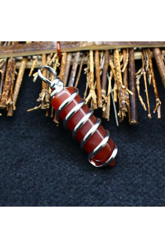 Natural Crystal Quartz Point Spiral Wrapped Pendant Chakra Reiki Healing Amulet-Red Agate