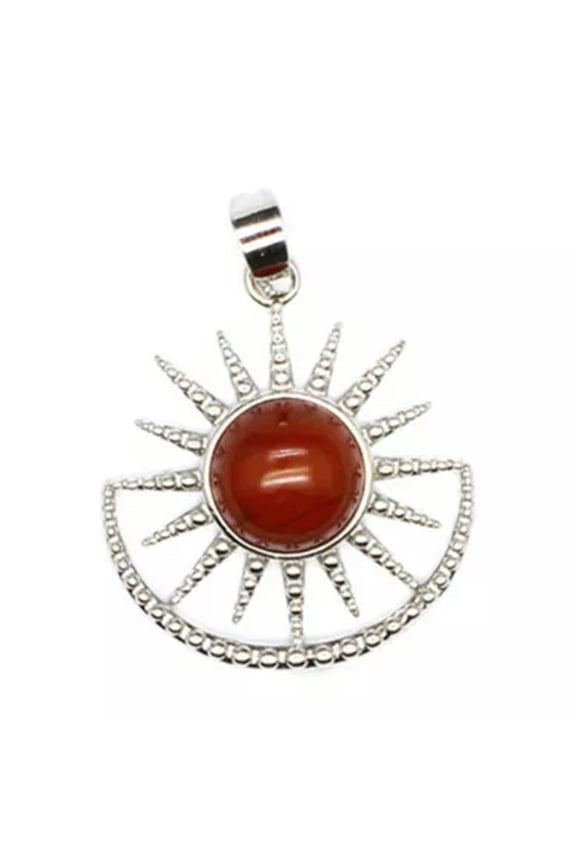 Natural Crystal Quartz Stone Bead Sun Pendant Magic Chakra Reiki Healing Amulet-Red Stone