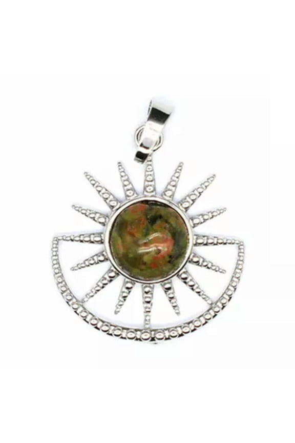 Natural Crystal Quartz Stone Bead Sun Pendant Magic Chakra Reiki Healing Amulet-Unakite