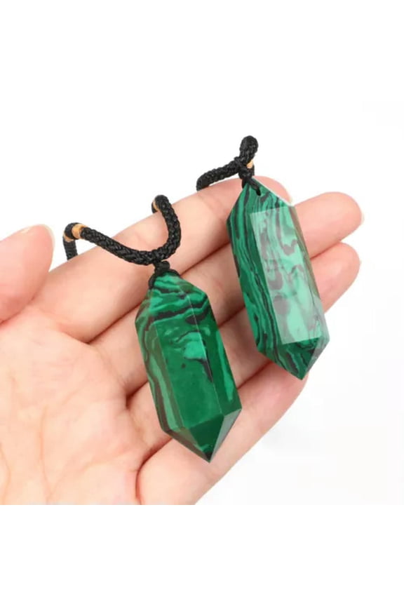 Natural Crystal Quartz Stone Pendulum Hexagonal Pendant Reiki Healing Necklace-Malachite
