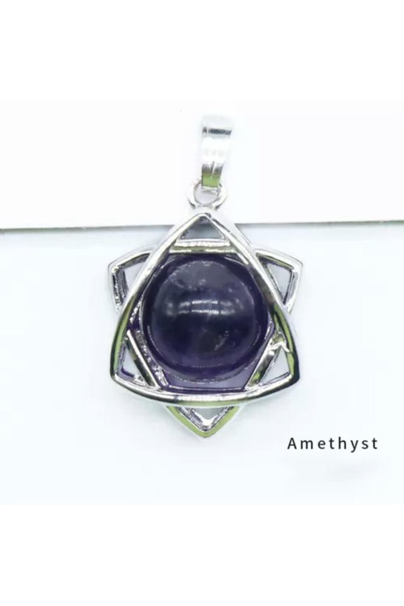 Natural Crystal Quartz Stone Sphere Pendant Hexagram Wrap Bead Necklace Healing-Amethyst