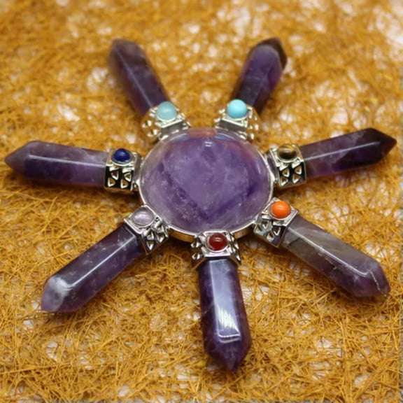 MATROOY Natural Crystal Stone Agate Energy Emitter Obelisk Seven Chakras Tower Point-Amethyst