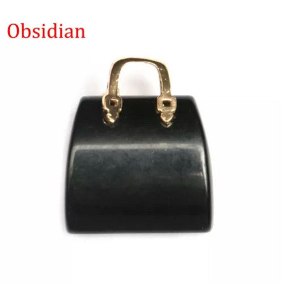 MATROOY Natural Crystal Stone Mini Handbag Quartz Pendant Carved Accessories Handicrafts-30*28*12mm-Obsidian