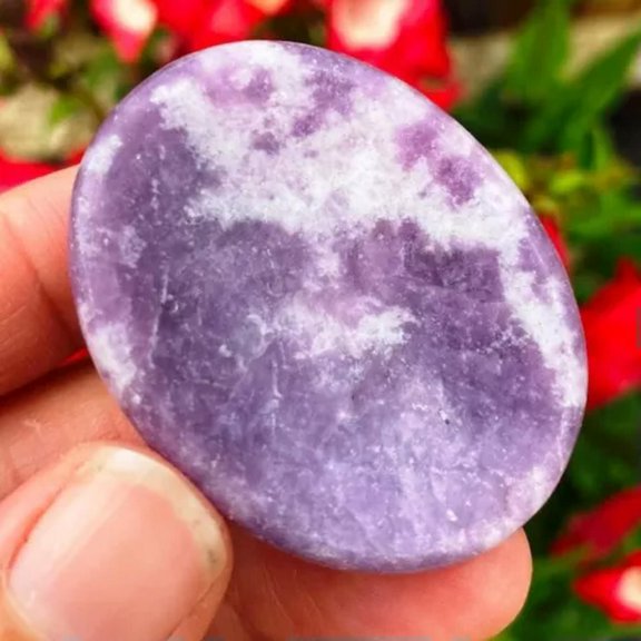 MATROOY Natural Crystal Worry Stone: Choose Gemstone (Crystal Healing Pocket Stone)-Lepidolite