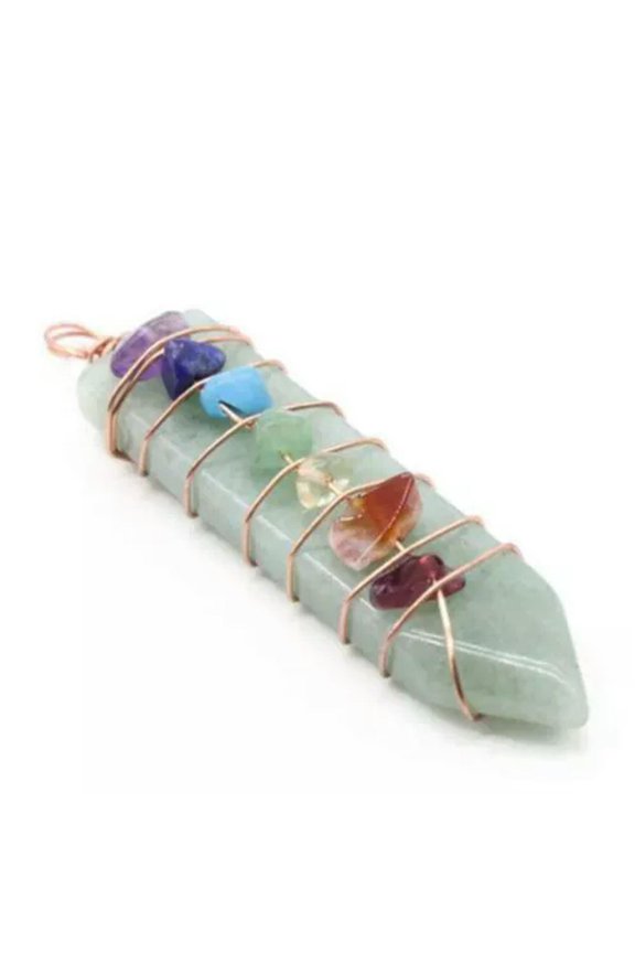 Natural Gems Crystal Quartz 7 Chakra Sword Healing Point Reiki Pendant Pendulum-Aventurine