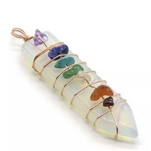 MATROOY Natural Gems Crystal Quartz 7 Chakra Sword Healing Point Reiki Pendant Pendulum-Opal