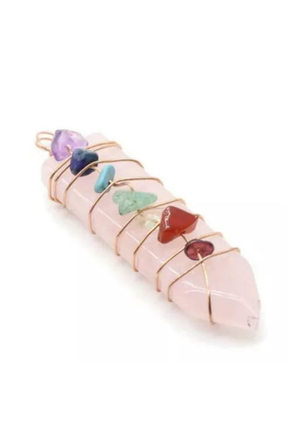 Natural Gems Crystal Quartz 7 Chakra Sword Healing Point Reiki Pendant Pendulum-Rose Quartz