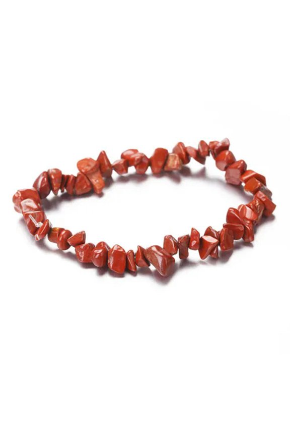Natural Gemstone Chip Beads Stretchy Bracelet Reiki Chakra Fashion Jewelry-Red Stone
