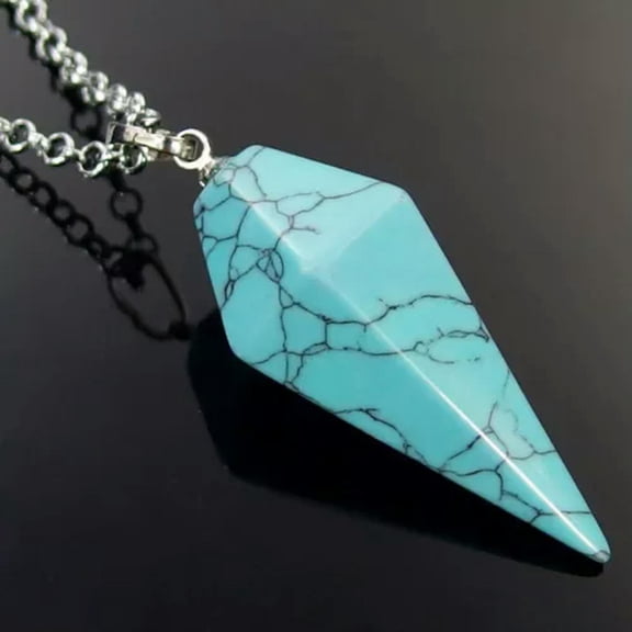 MATROOY Natural Gemstone Crystal Healing Cone Hexagonal Point Pendulum Pendant Energy-Green Turquoise