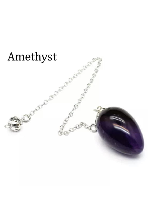 Natural Gemstone Crystal Pendulum Dowsing Egg Shape Pendant Healing Energy-Amethyst