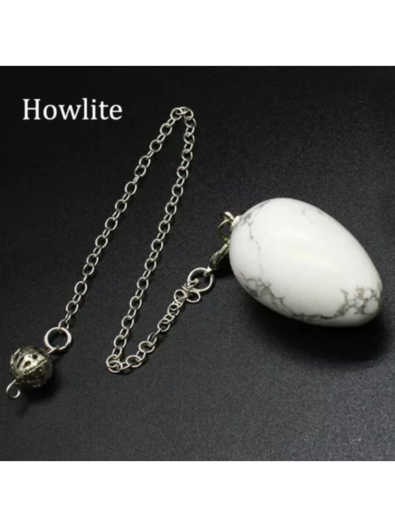Natural Gemstone Crystal Pendulum Dowsing Egg Shape Pendant Healing Energy-Howlite