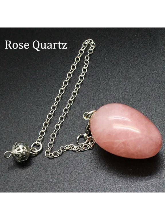 Natural Gemstone Crystal Pendulum Dowsing Egg Shape Pendant Healing Energy-Rose Quartz