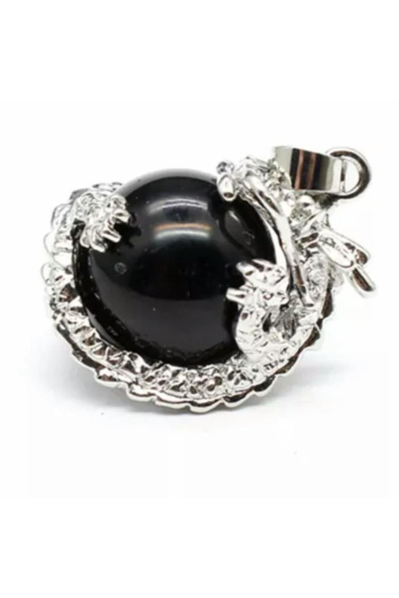 Natural Gemstone Dragon Ball Round Reiki Healing Pendant Bead Charm Amulet-Obsidian