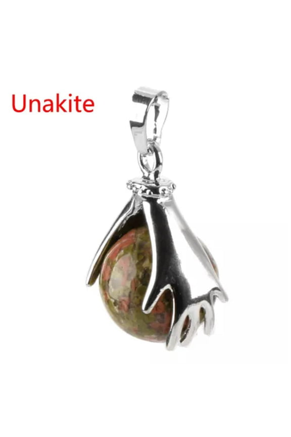 Natural Gemstone Hands Palm Ball Round Reiki Chakra Pendant Beads Charm Amulet-Unakite