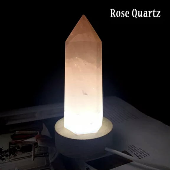 MATROOY Natural Gemstone Tower Generator Quartz Crystal Lamp Reiki Healing Night Light-Rose Quartz