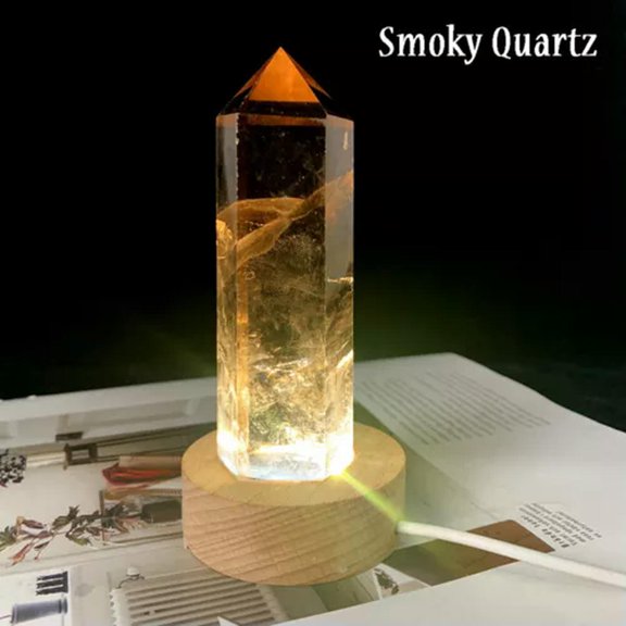 MATROOY Natural Gemstone Tower Generator Quartz Crystal Lamp Reiki Healing Night Light-Smoky Quartz