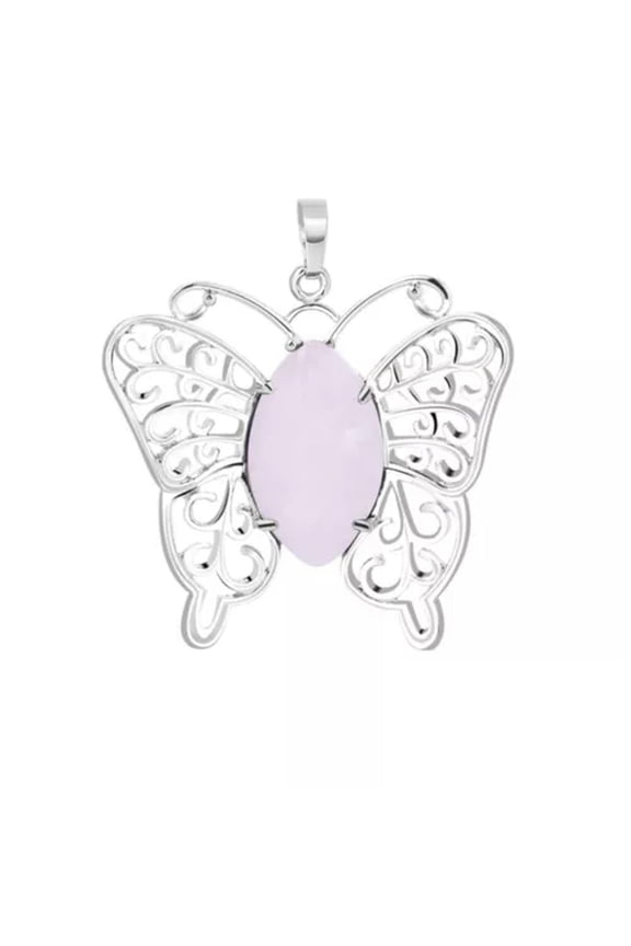 Natural GemstoneCrystal Quartz Butterfly Pendant Magic Reiki Healing Amulet -Rose Quartz