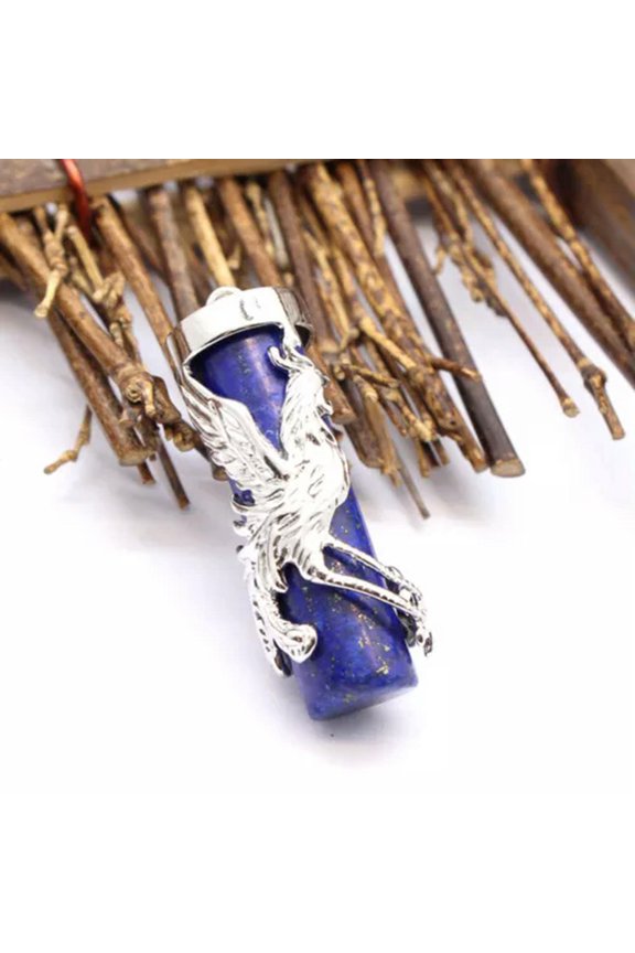 Natural Gemstones Cylinder Dragon Wrap Column Reiki Healing Beads Pendant-Lapis Lazuli-Phoenix