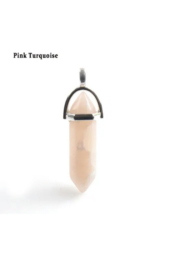 Natural Gemstones Healing Hexagonal Pointed Reiki Chakra Silver Cap Pendant Bead-Pink Turquoise