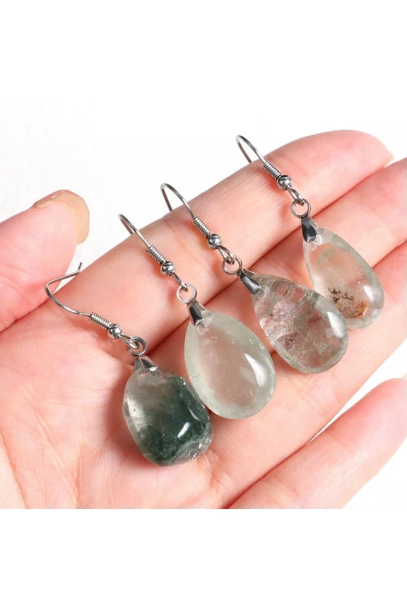 Natural Ghost Phantom Drop Earrings Garden Quartz Crystal Specimen Healing