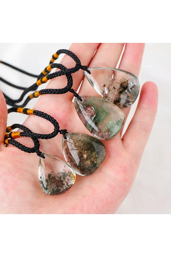 Natural Ghost Phantom Quartz Crystal Gems Specimen Healing Pendant Necklace Gift