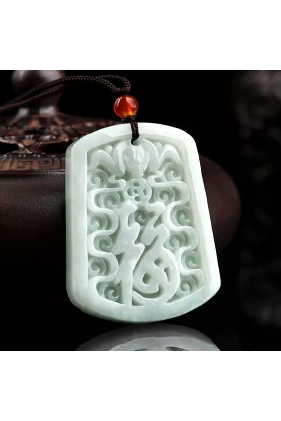 Natural Grade A Jade Jadeite Men Women Chinese Character Fu Coin Oblong Pendant