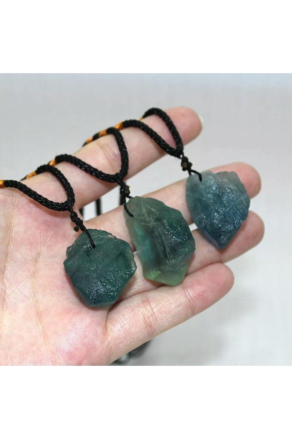 Natural Green Fluorite Quartz Crystal Pendant Irregular Healing Stone Necklace