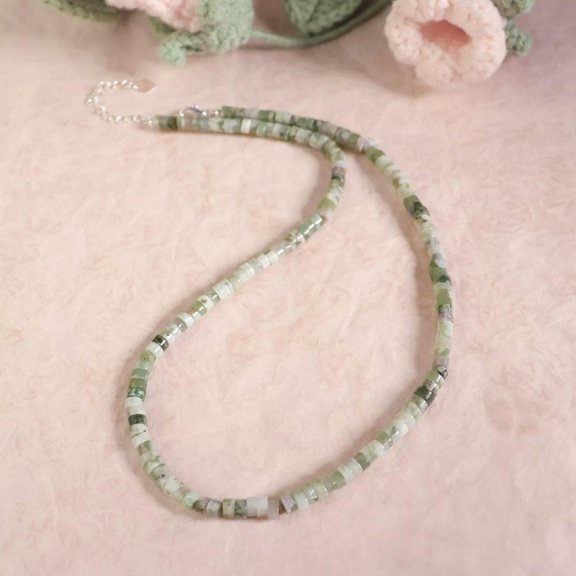 MATROOY Natural Green Jade 4mm Tube Beaded Choker Healing Women Gemstone Necklace Gifts