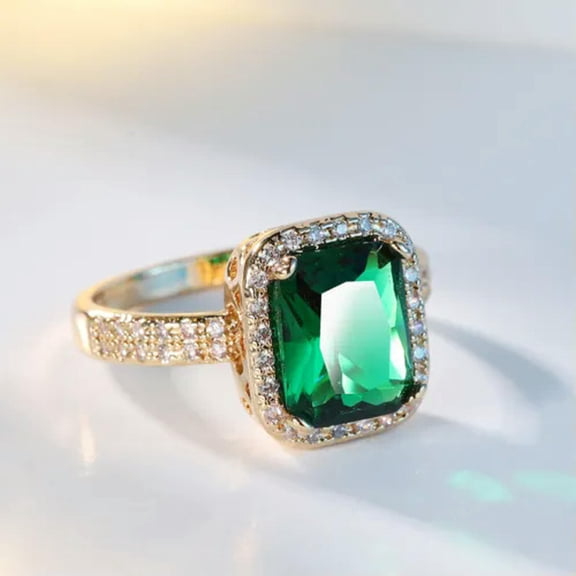 MATROOY Natural Green Zircon Gemstone 18K Gold Plated Rings Women Men's Wedding Rings-8#