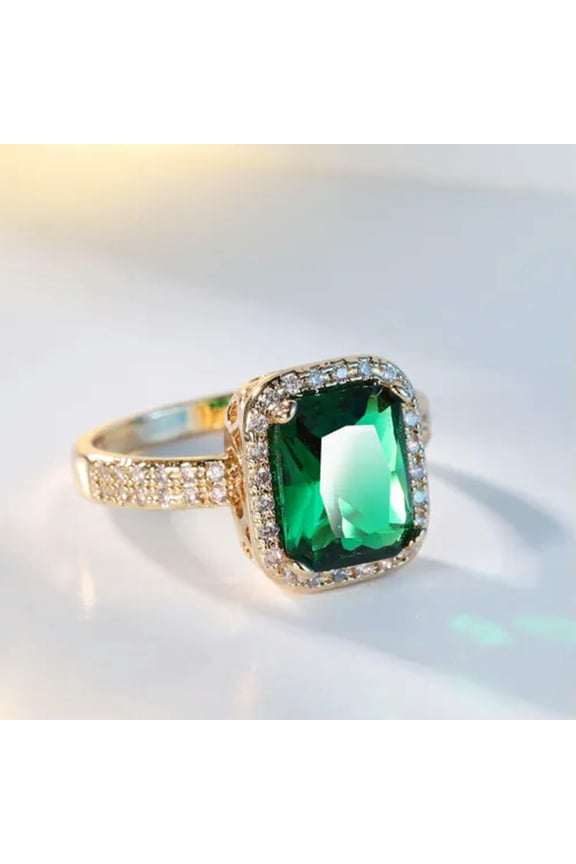 Natural Green Zircon Gemstone 18K Gold Plated Rings Women Men's Wedding Rings-9#