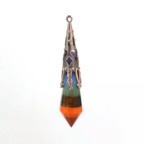 MATROOY Natural Healing 7 Chakra Crystal Quartz Hexagon Pendulem Reiki Pendulum Pendant-7 Chakra