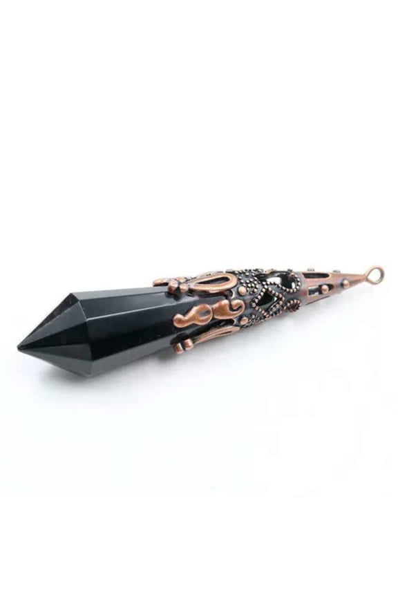 Natural Healing 7 Chakra Crystal Quartz Hexagon Pendulem Reiki Pendulum Pendant-Black Agate