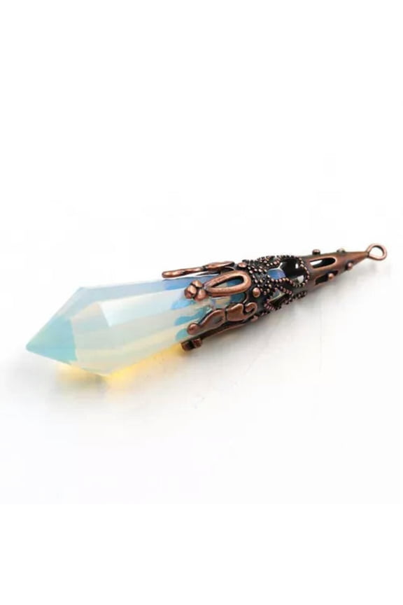 Natural Healing 7 Chakra Crystal Quartz Hexagon Pendulem Reiki Pendulum Pendant-Opal