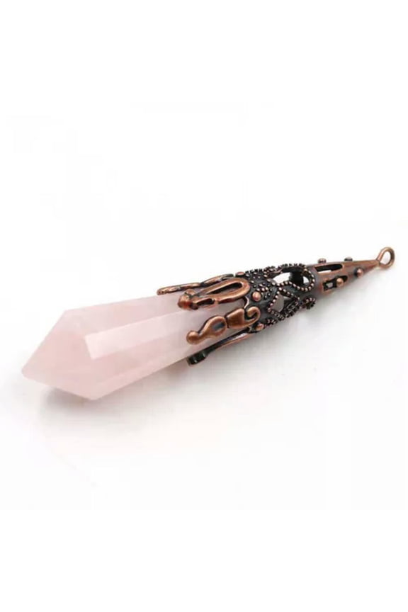 Natural Healing 7 Chakra Crystal Quartz Hexagon Pendulem Reiki Pendulum Pendant-Rose Quartz