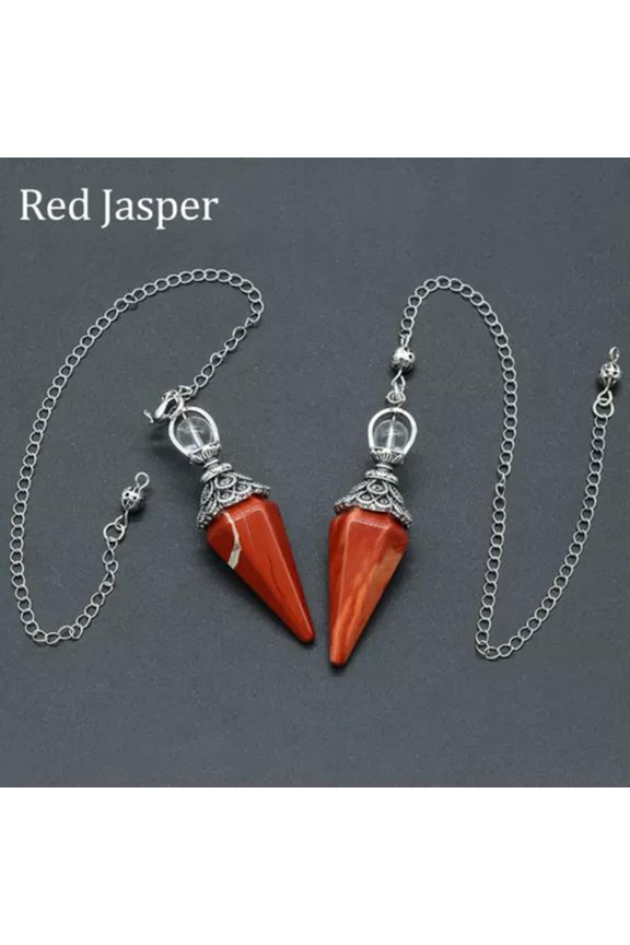 Natural Healing Crystal Pendulum Hexagon Pyramid Chakra Chain Pendant Divination-Red Jasper