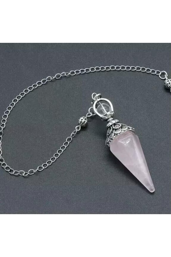 Natural Healing Crystal Pendulum Hexagon Pyramid Chakra Chain Pendant Divination-Rose Quartz