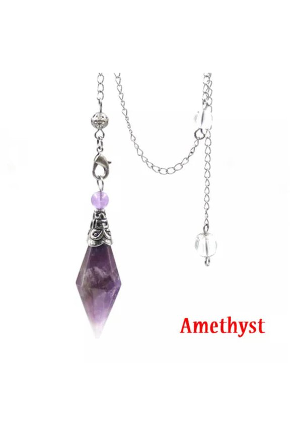 Natural Healing Crystal Quartz Stone Pendulum Rhombus Faceted Gemstone Pendant-Amethyst