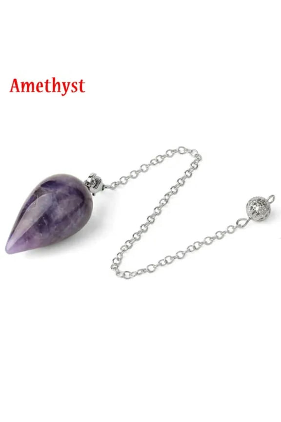 Natural Healing Crystal Quartz Stone Pointed Radish Gemstone Pendulum Pendant-Amethyst