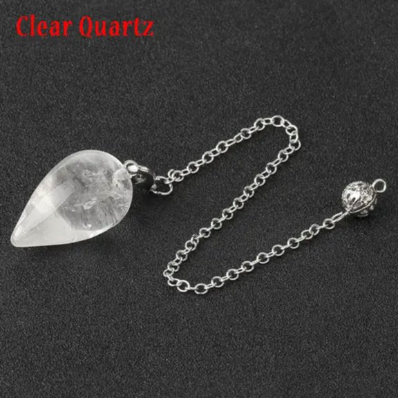MATROOY Natural Healing Crystal Quartz Stone Pointed Radish Gemstone Pendulum Pendant-Clear Quartz