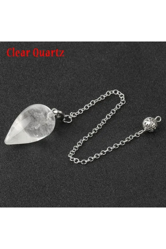 Natural Healing Crystal Quartz Stone Pointed Radish Gemstone Pendulum Pendant-Clear Quartz