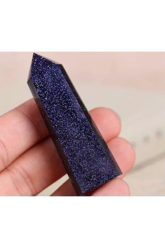 Natural Healing Crystal Wands Obelisk Reiki Point Tower Home Car Office Decor-Blue Goldstone