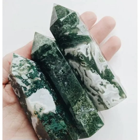 MATROOY Natural Healing Crystal Wands Obelisk Reiki Point Tower Home Car Office Decor-Moss Agate