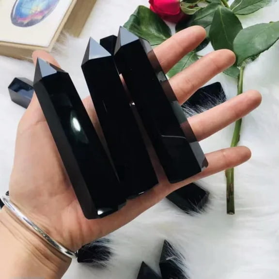 MATROOY Natural Healing Crystal Wands Obelisk Reiki Point Tower Home Car Office Decor-Obsidian